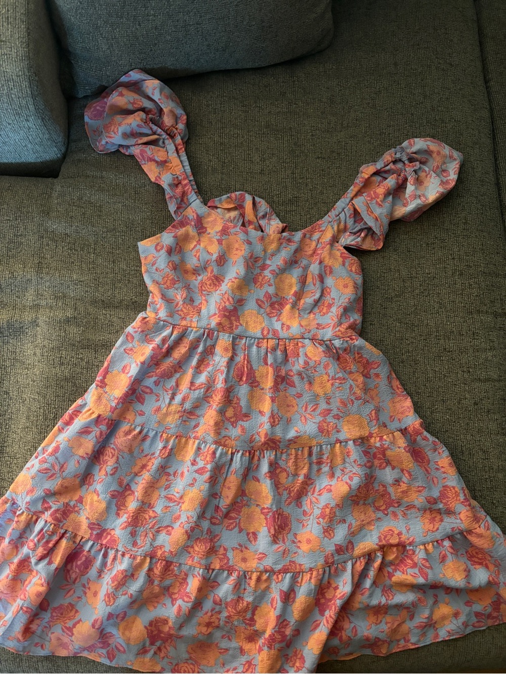 Crystal Doll Women’s Floral Sundress - Blue with Pink Flowers